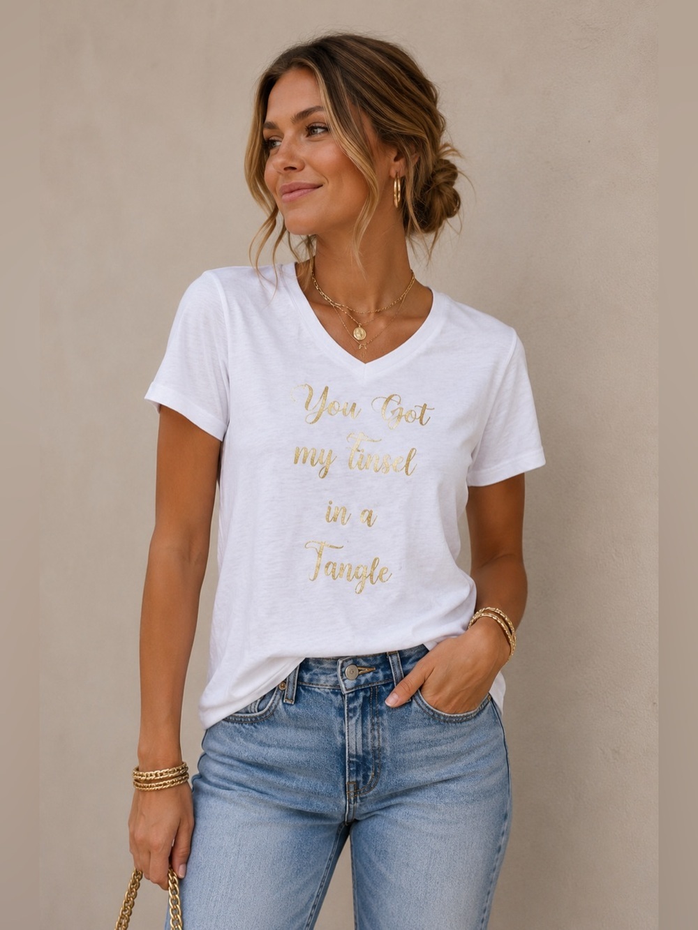 NEW • Draper James • You Got My Tinsel V Neck Tee